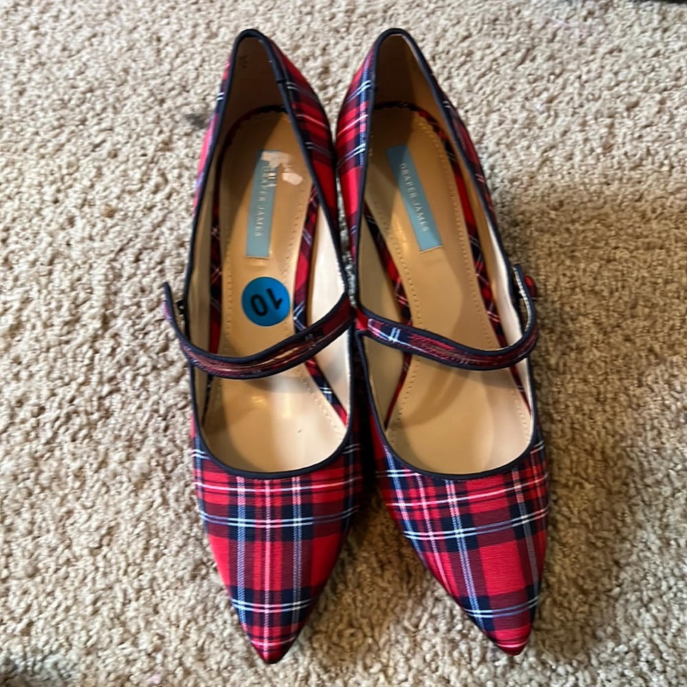 Draper James Red and Blue Heels with Classic Tartan Pattern
